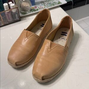 Toms and Clare V Tan Leather Slip-On Espadrille Flats